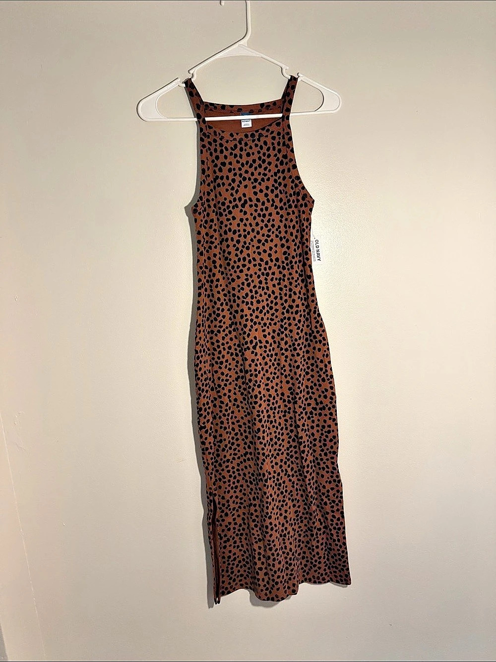 Old Navy Fitted Leopard-Print Sleeveless Rib-Knit Midi Dress Leopard Print Maxi